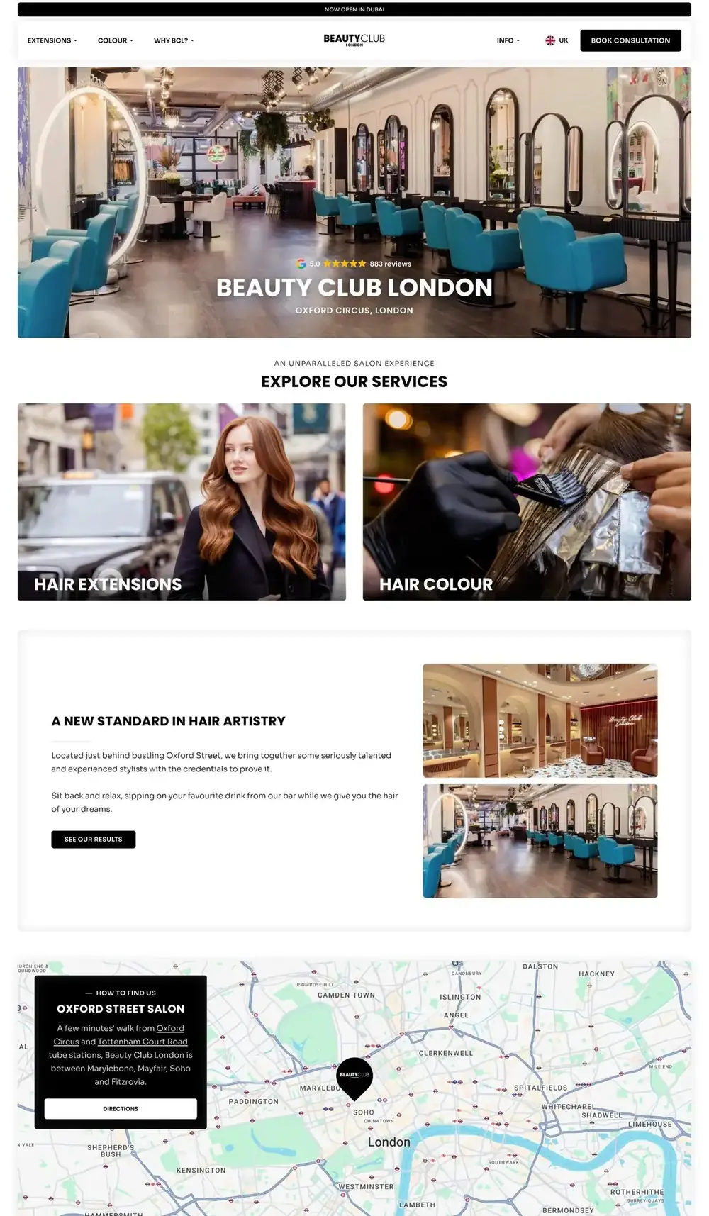 Beauty Club London website homepage