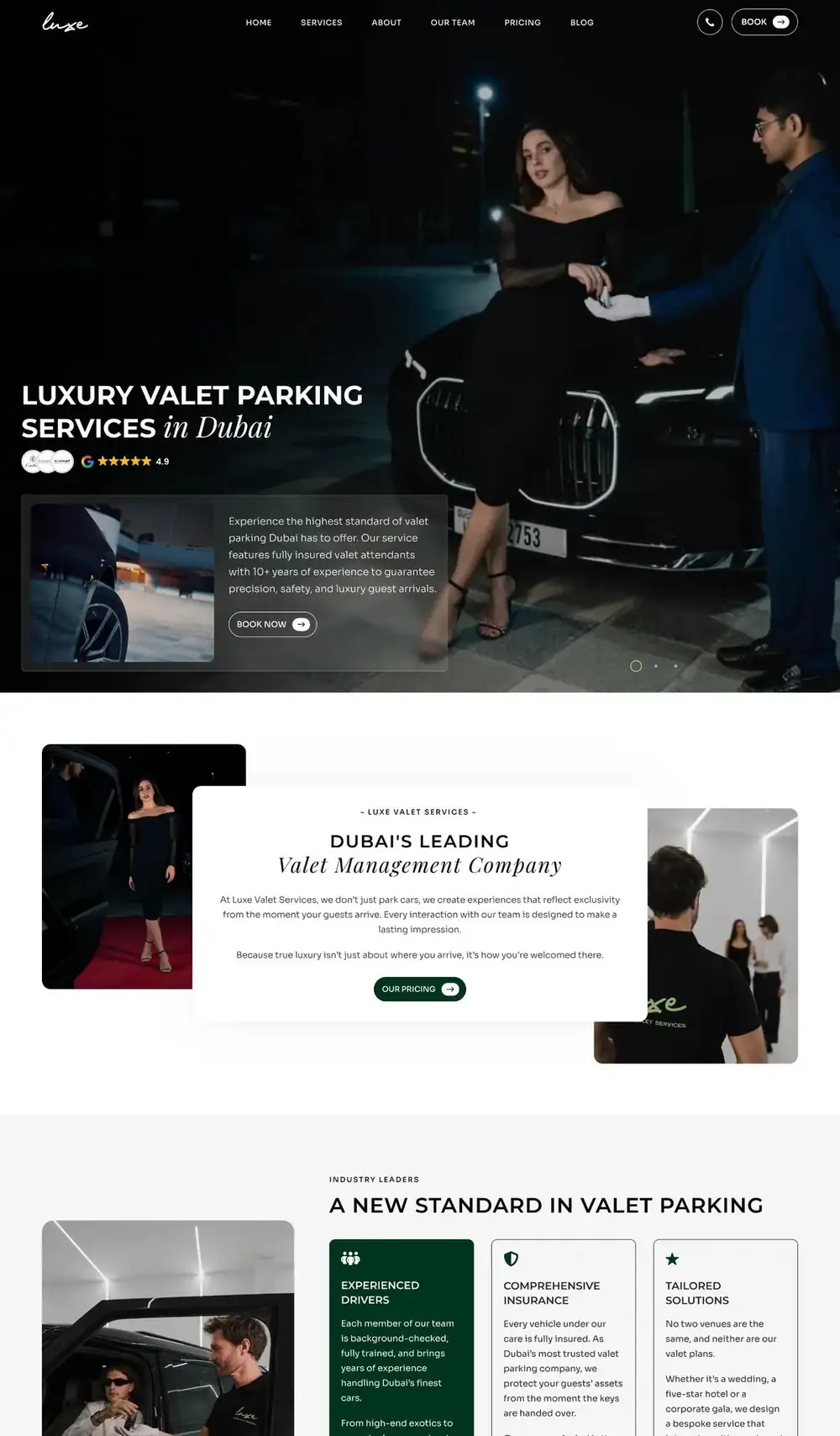 Luxe Valet Services website homepage